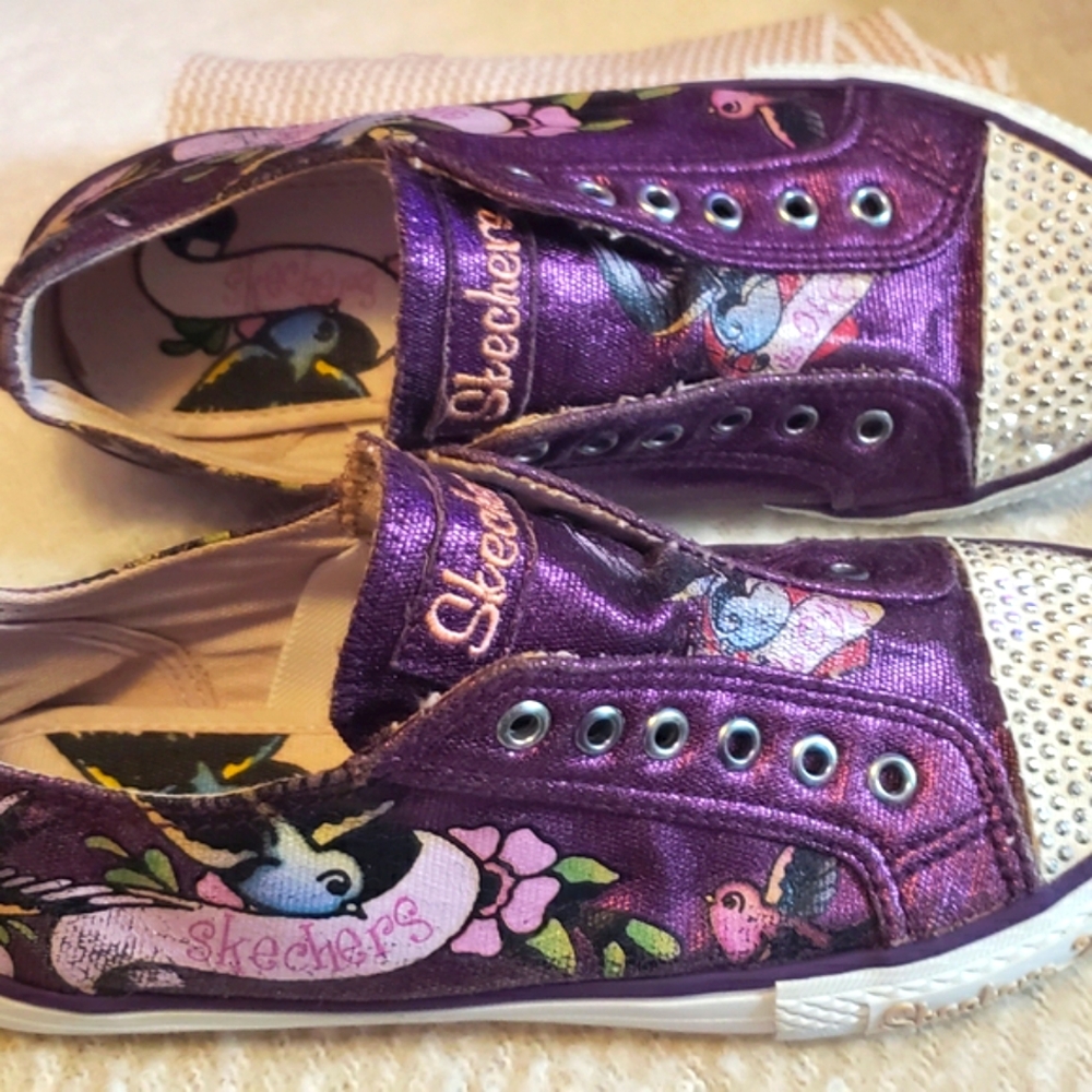 Skechers ED HARDY Women's Purple Metallic and Silver Sneakers